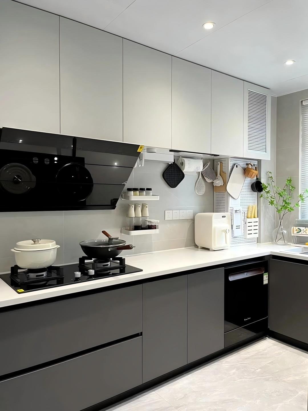 Dark Grey & White Contrast Kitchen Cabinets