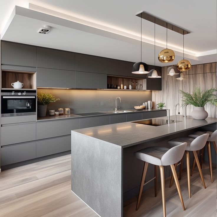 Open Shelf Grey Kitchen Cabinets