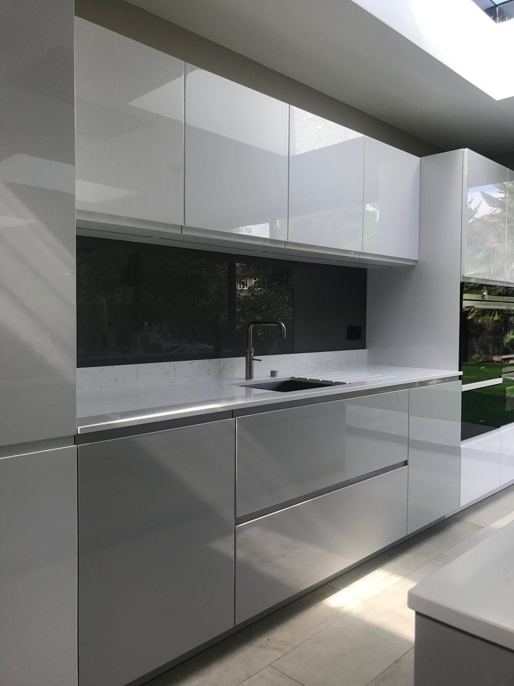 Light Grey Open Kitchen Cabinets