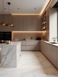 Light brown modern kitchen cabinets