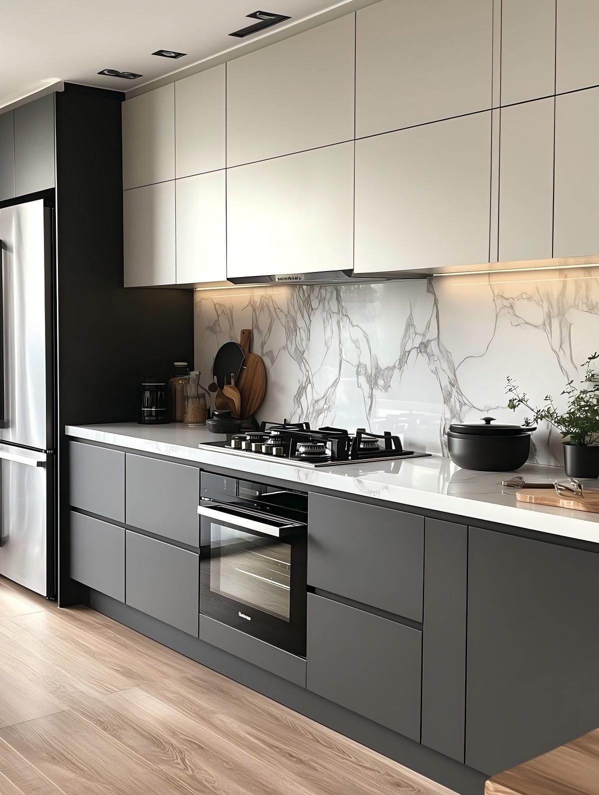 Minimalist Grey Kitchen Cabinets