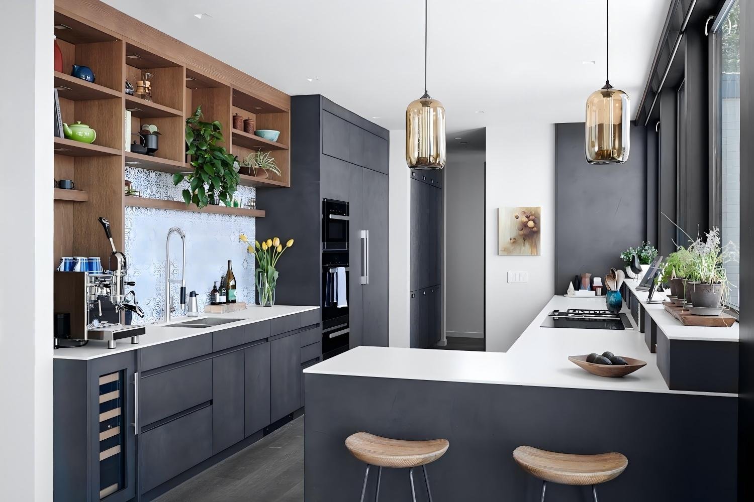 Mid-Century Modern Grey Kitchen Cabinets