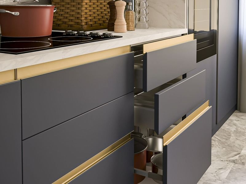 Recessed modern kitchen cabinet handles