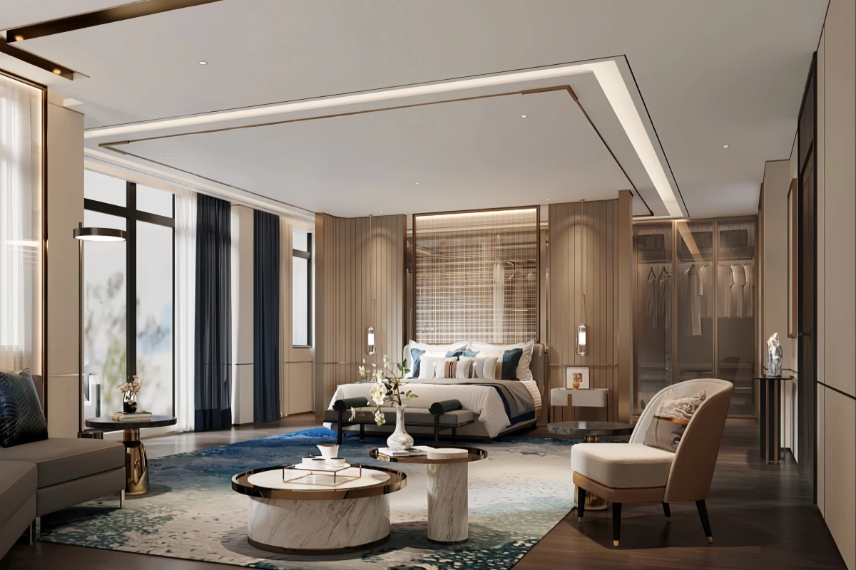 Luxury Layers with Modern Grandeur Hotel Bedroom Design