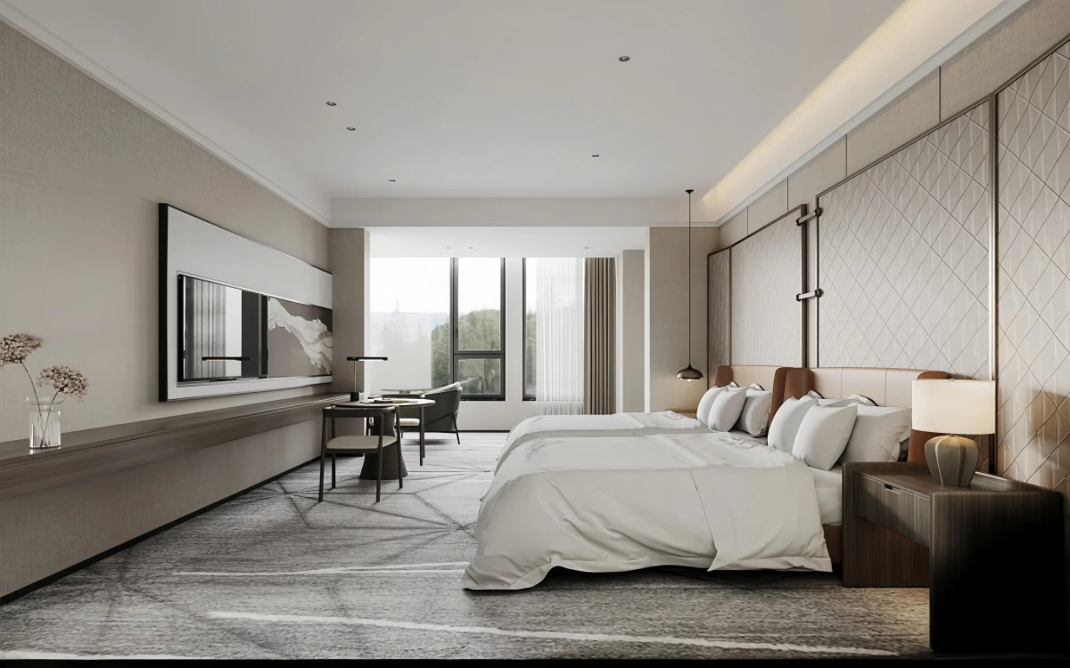 Refined Neutral Tones with Functional Luxury Hotel Bedroom Design