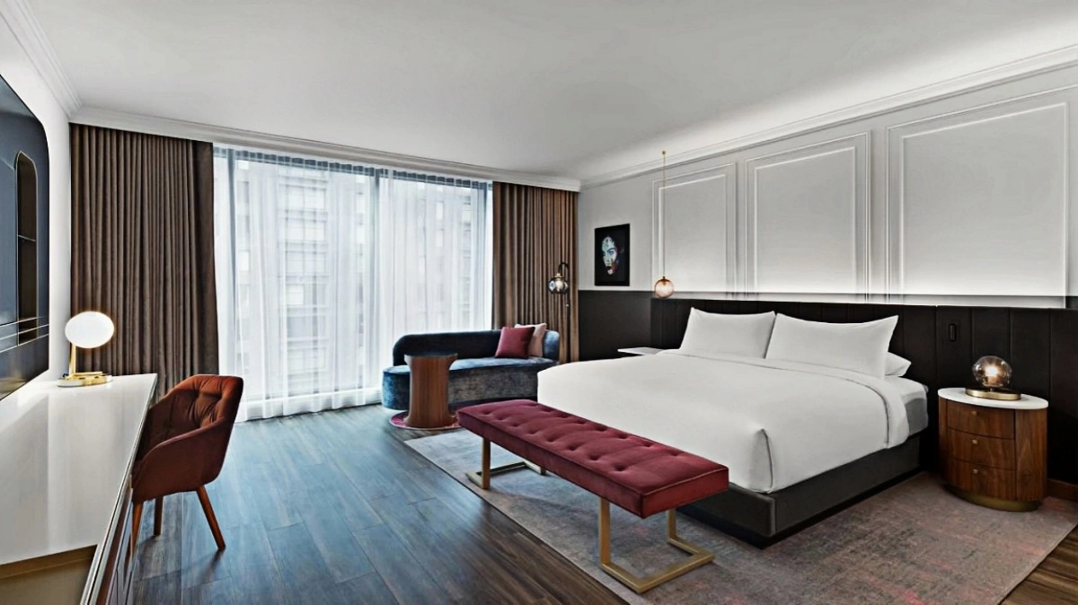 Chic Modern Elegance with Pops of Color Hotel Room Design