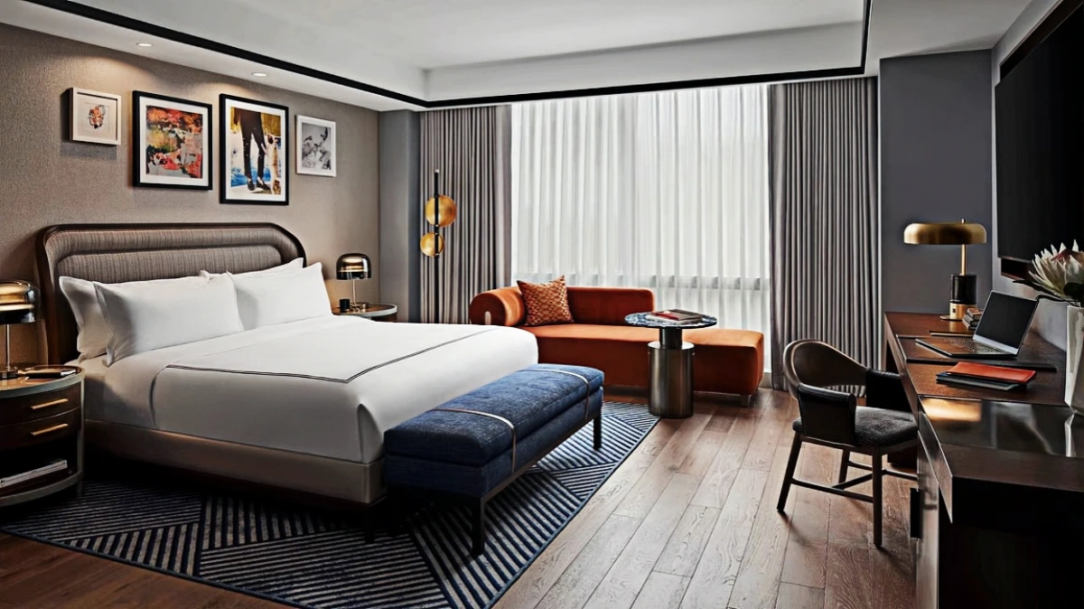 Contemporary Hotel Room with Bold Color Contrasts