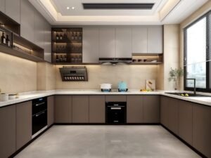Brown-gray modern kitchen cabinets