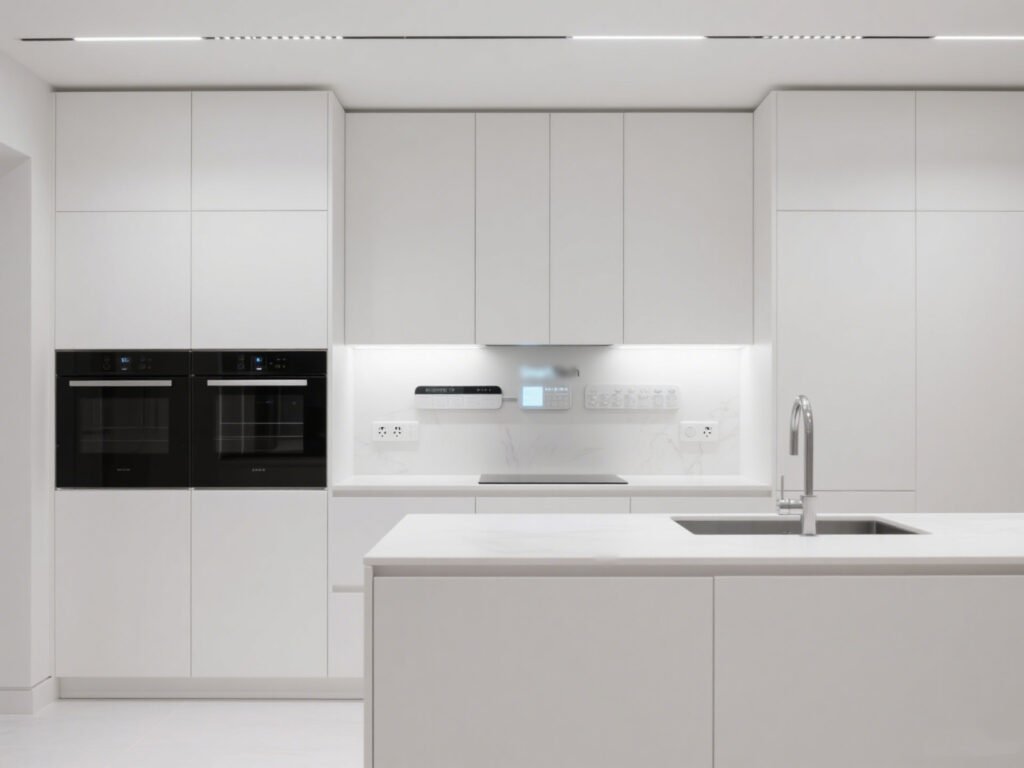 smart-tech integrated white kitchen