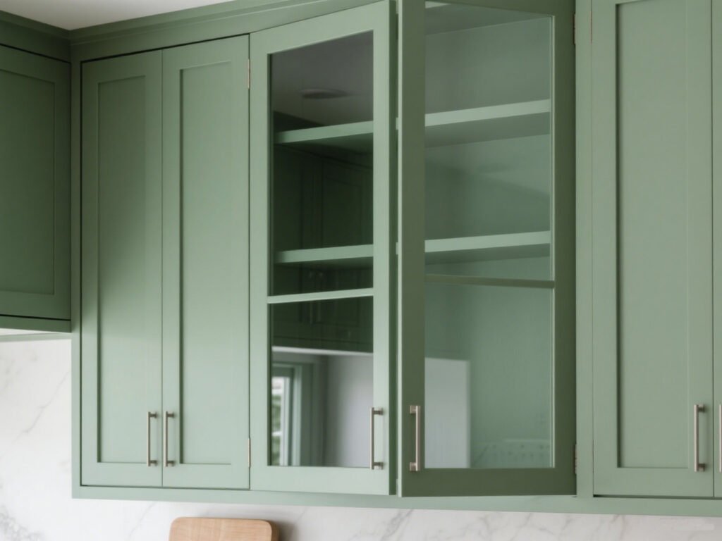 Sage Green Frameless Glass Cabinets
