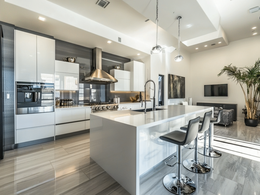 Handleless White Kitchen Cabinet