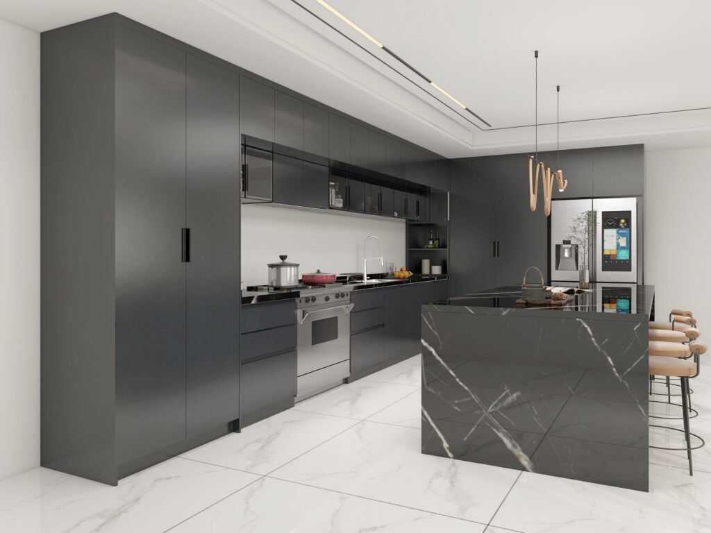 High Gloss Black Kitchen Cabinets