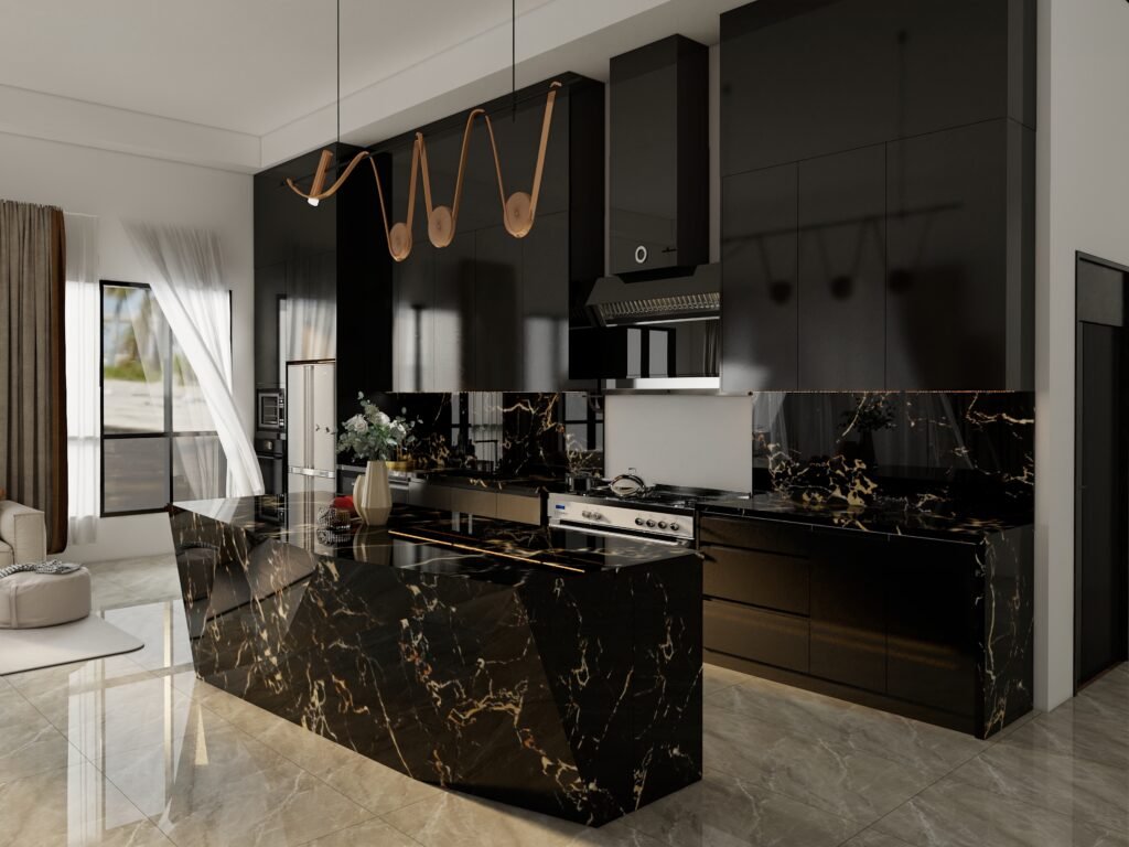 all black kitchen cabinet