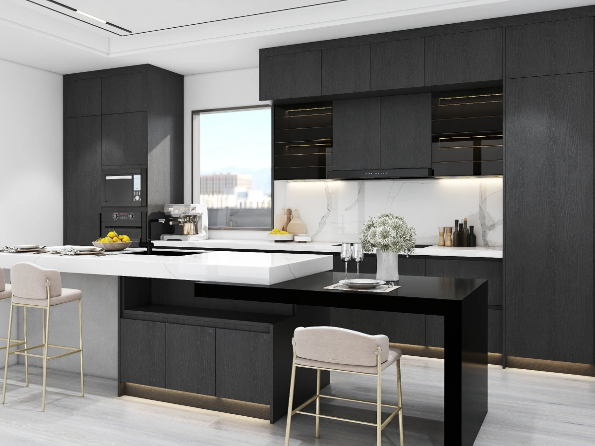 CenSo Home Black melamine kitchen cabinets with sink base