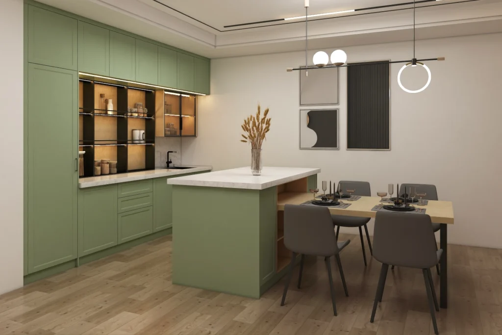 CenSo Home Green PVC Kitchen Cabinets with Island