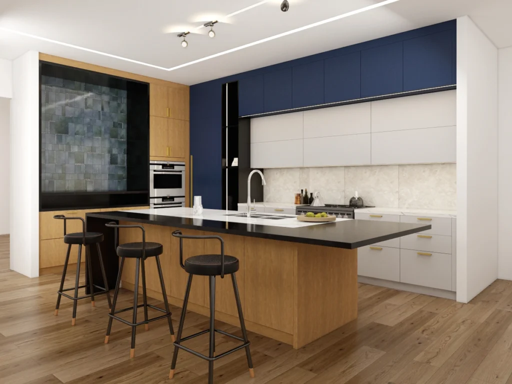 Modern Blue Wood Lacquer Kitchen Design