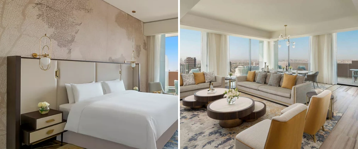 hotel bedroom design in Fairmont Ramla Serviced Residences, Riyadh